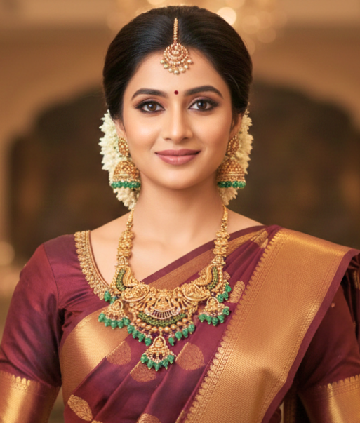 Temple Heritage Emerald Bead Bridal Necklace Set