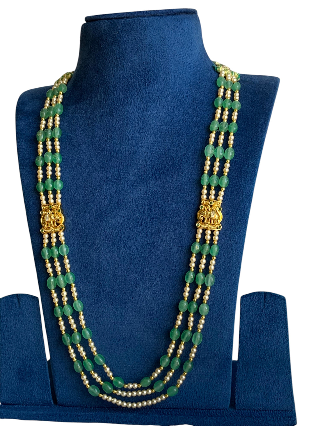 ROYAL GREEN BEADS & PEARL LAYERED NECKLACE BDSH1313
