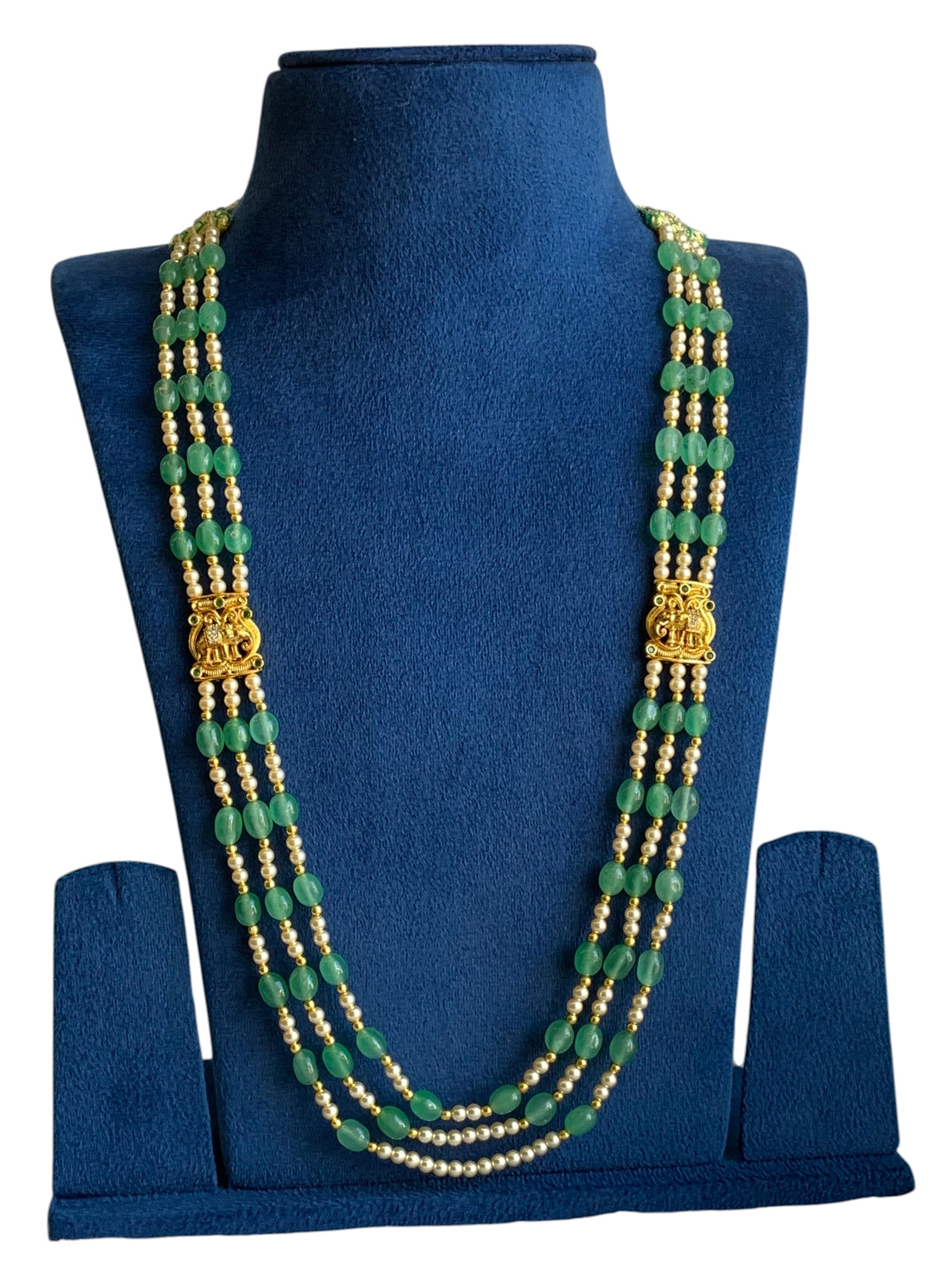 ROYAL GREEN BEADS & PEARL LAYERED NECKLACE BDSH1313
