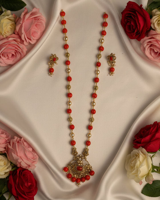 Royal Coral Bead Pendant Necklace