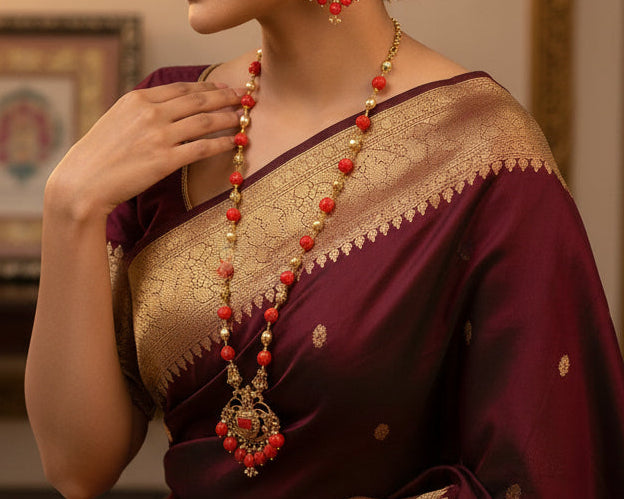 Royal Coral Bead Pendant Necklace