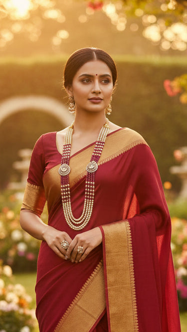 Royal Ruby Beads & Pearl Multi-Strand Traditional Necklace