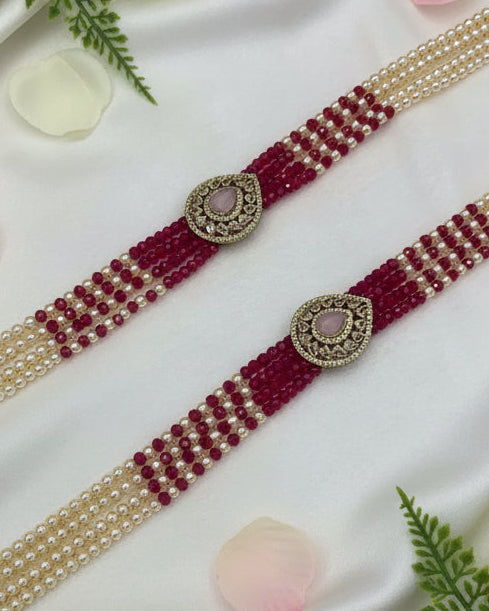 Royal Ruby Beads & Pearl Multi-Strand Traditional Necklace