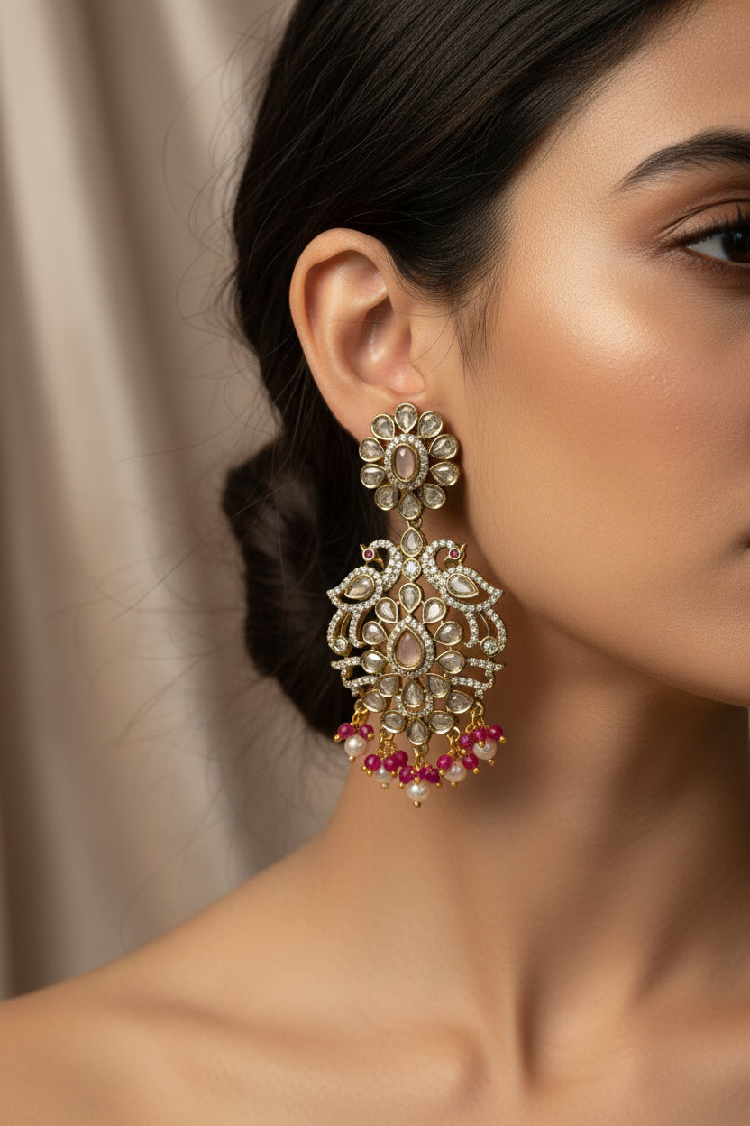 Royal Pink Beaded Kundan Bridal Necklace Set